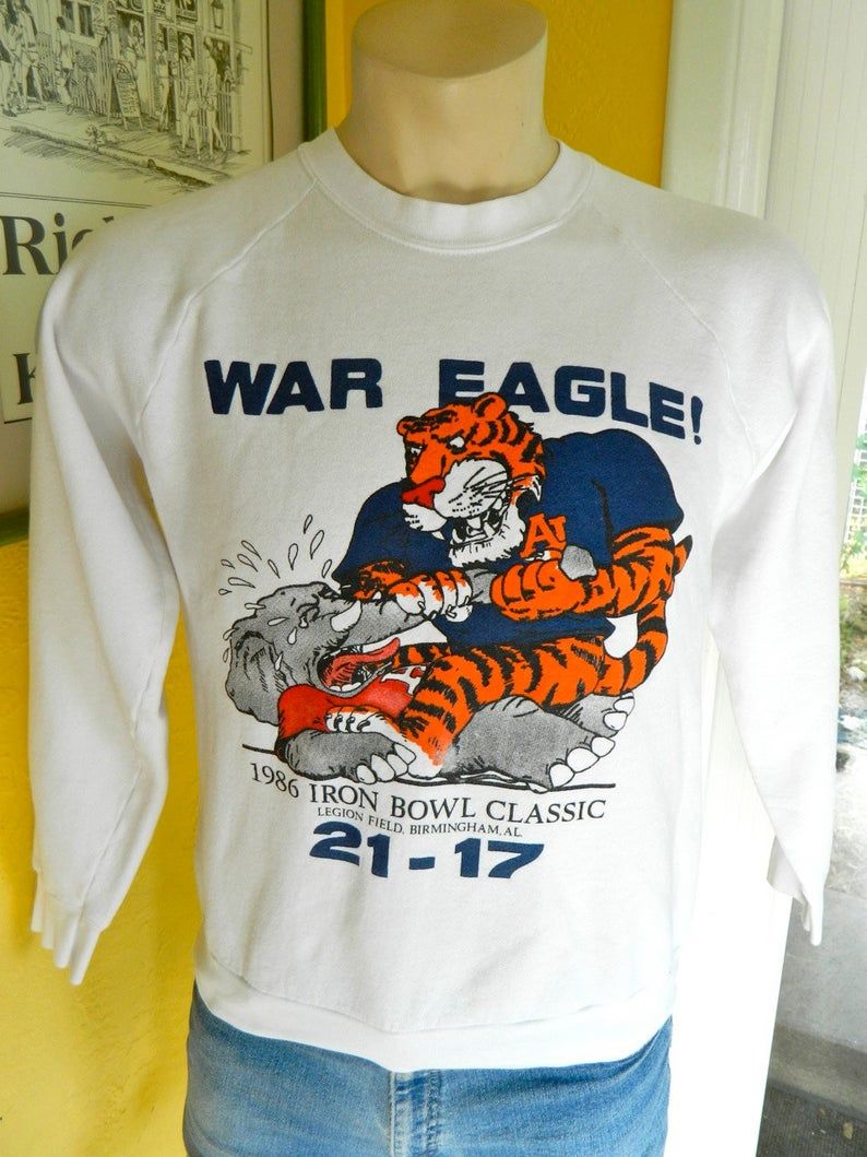 1986 Auburn Tigers Iron Bowl Vintage Sweatshirt   White Size Medium