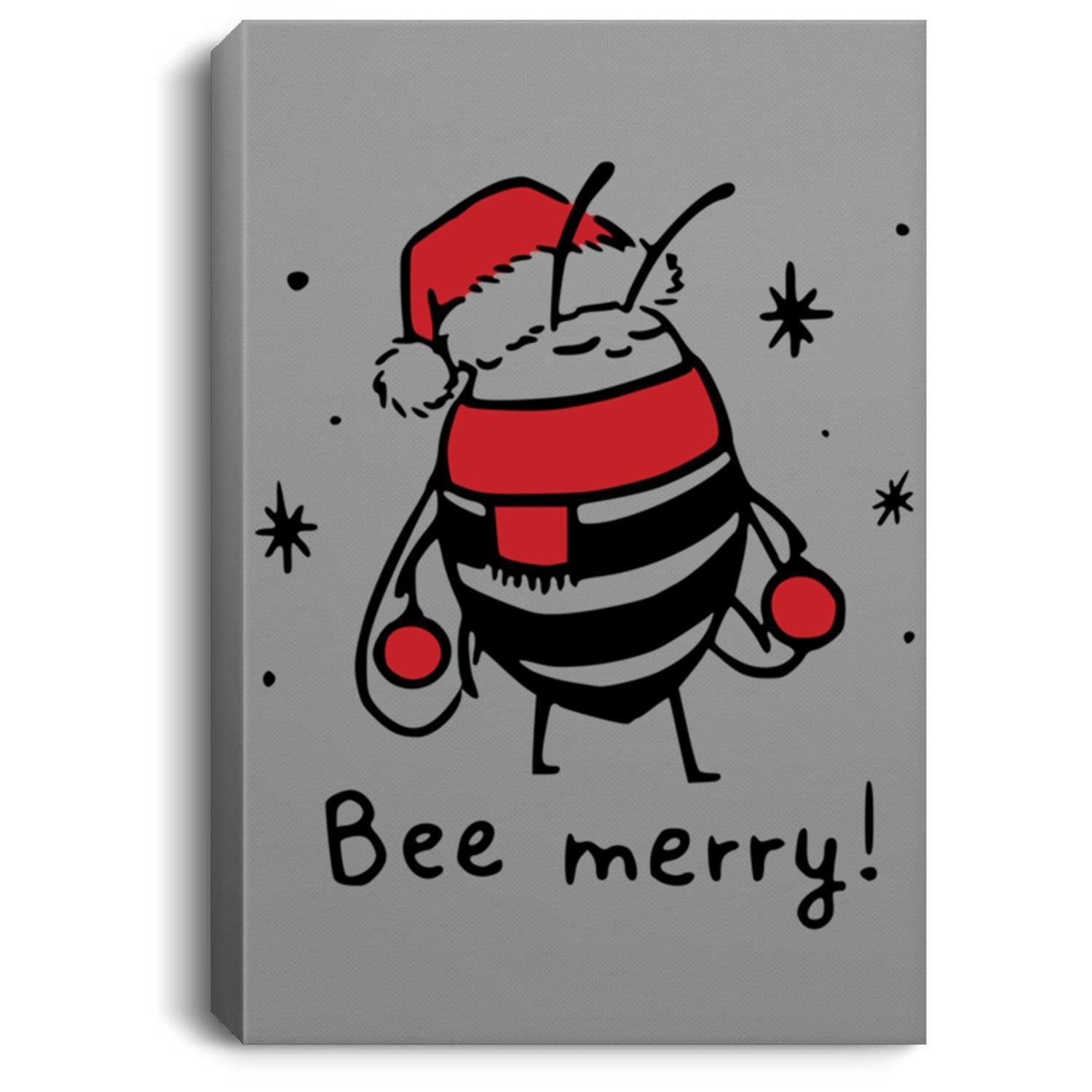 Bee Merry Funny Christmas Gift Bee Lover Canvas Wall Art