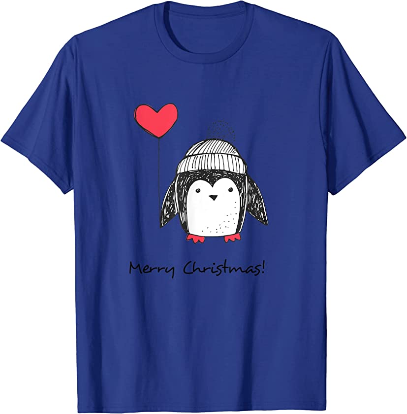 Merry Christmas Cute Baby Penguin Red Heart-Shape Balloon T-Shirt