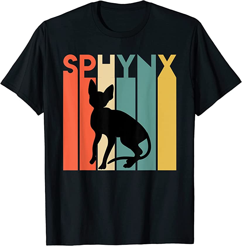 Retro Sphynx Cat Silhouette Furless Feline Animal Lover Gift T-Shirt