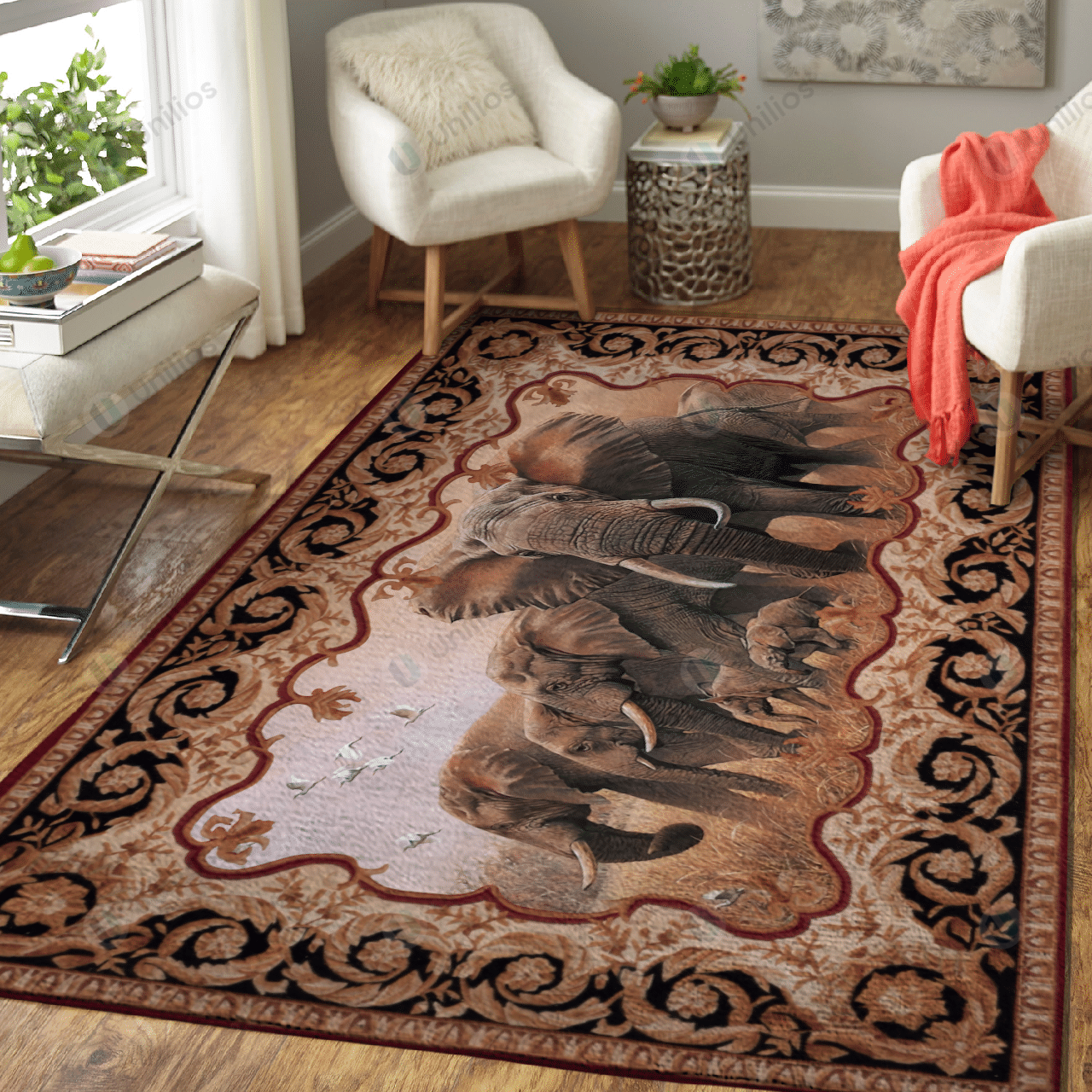 Herd Elephant And Floral – Area Rug