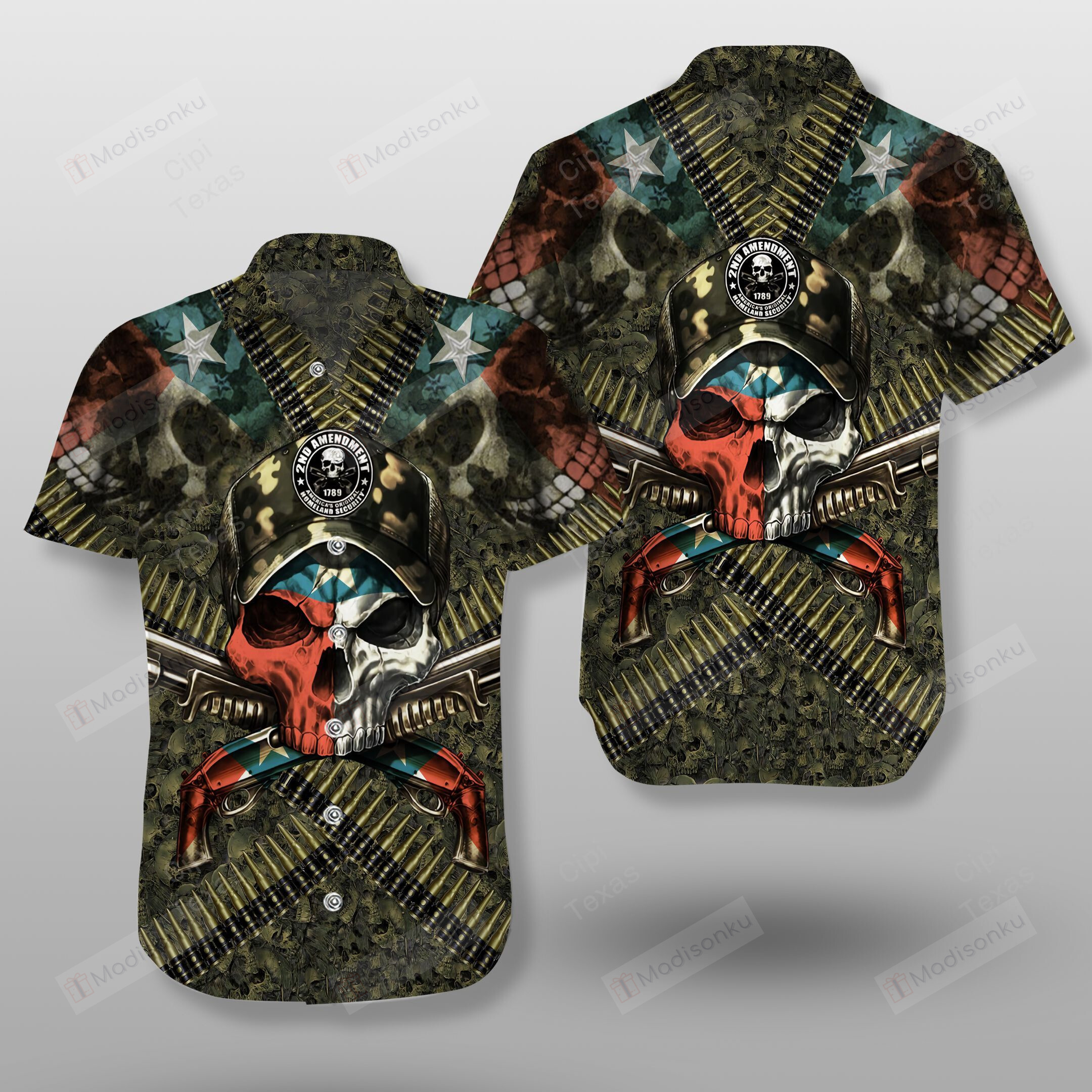 2Nd Amendment 1789 Texas’S Original Homeland Security Skull Hawaiian Shirt