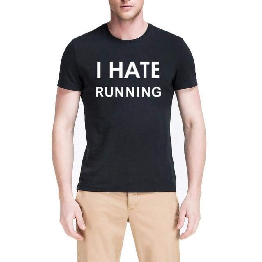 Fashion Black Men’s t-shirt short sleeve casual black white tops hipster I HATE RUNNING printed couple t-shirts cool tee