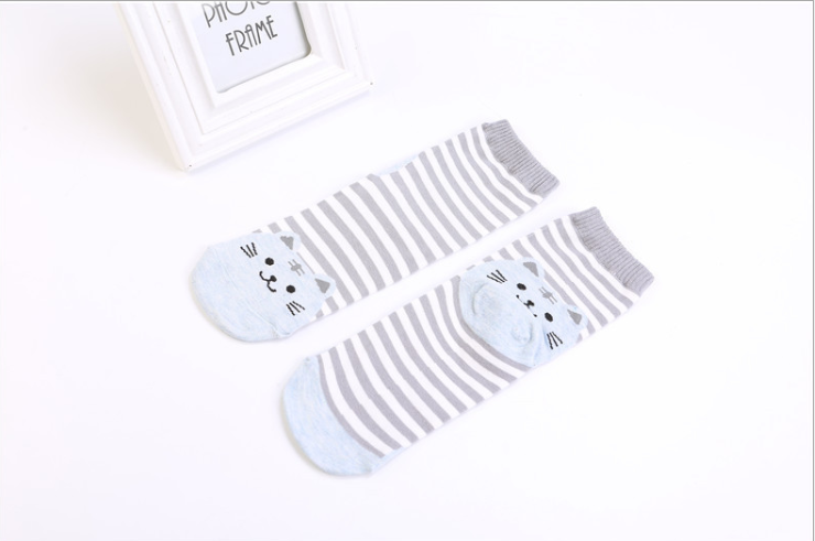 Cartoon Straight Socks for Women Adult Striped Cat Socks for Women Cotton Kitten Socks alx