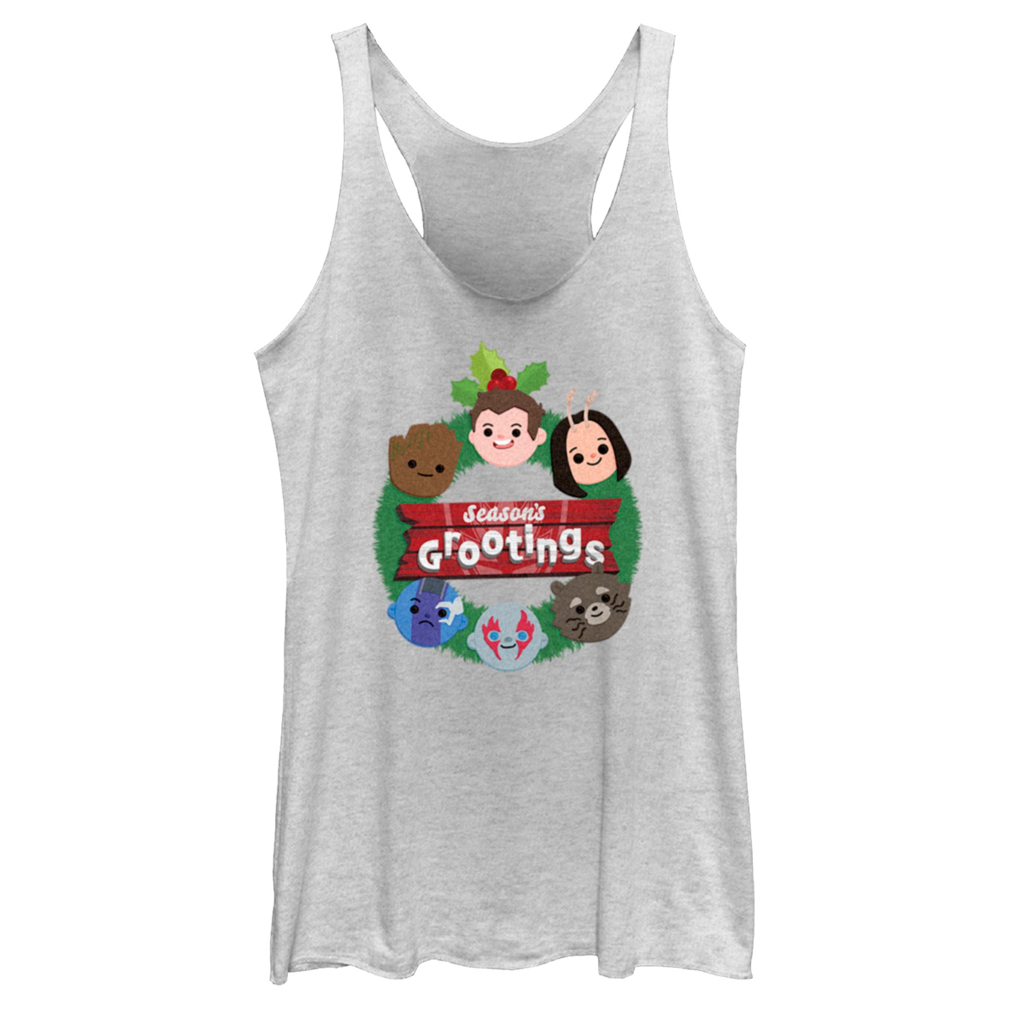 Women’S Guardians Of The Galaxy Holiday Special Season’S Grootings Cute Characters Racerback Tank Top