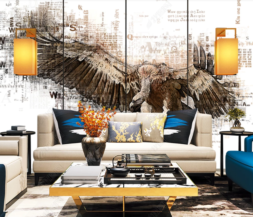 3D Hand Drawn Animal Eagle Wall Mural Wallpaper Lqh 147