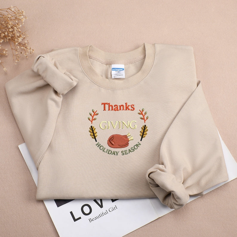 Fall Chicken Thanksgiving Embroidered Sweatshirt 2D Crewneck Sweatshirt All Over Print Sweatshirt For Women Sweatshirt For Men Sws3200