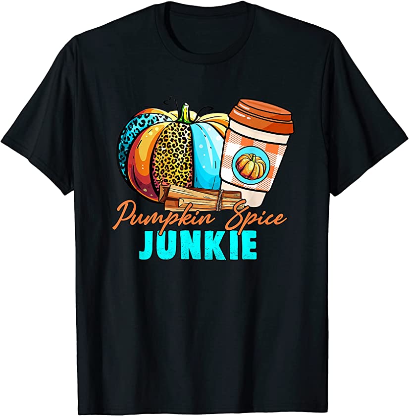 Pumpkin Spice Junkie Halloween Fall Autumn Funny Leopard T-Shirt