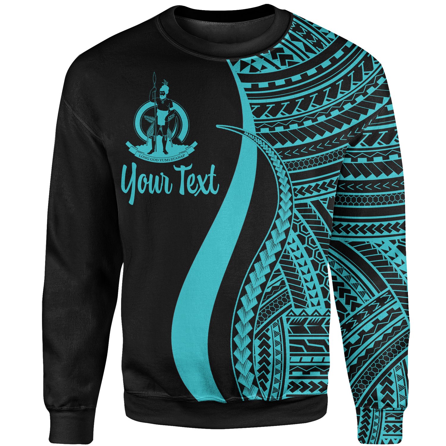 Vanuatu Custom Personalised Sweatshirt – Turquoise Polynesian Tentacle Tribal Pattern – BN11