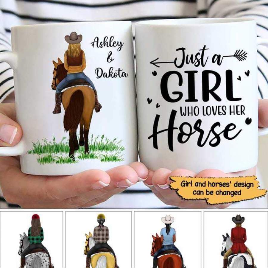 Girl Loves Horse Back View Personalized Coffee Mug