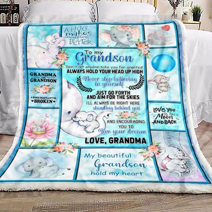 To My Grandson, Best Gift For Grandson Elephant Fleece Blanket