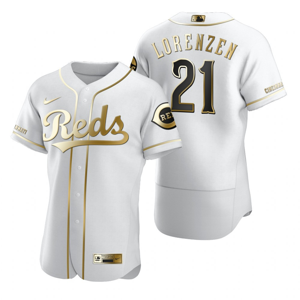 Cincinnati Reds #21 Michael Lorenzen MLB Golden Brandedition White Jersey Gift For Reds Fans