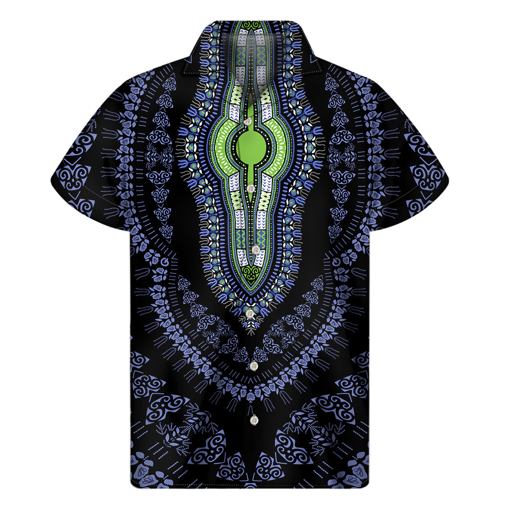 Blue And Black African Dashiki Print Men’S Short Sleeve Shirt