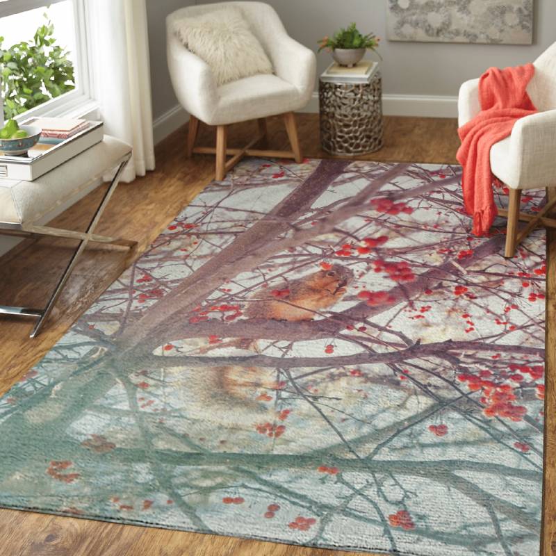 Squirrel on Cherry Tree – Animals Area Rug Carpet