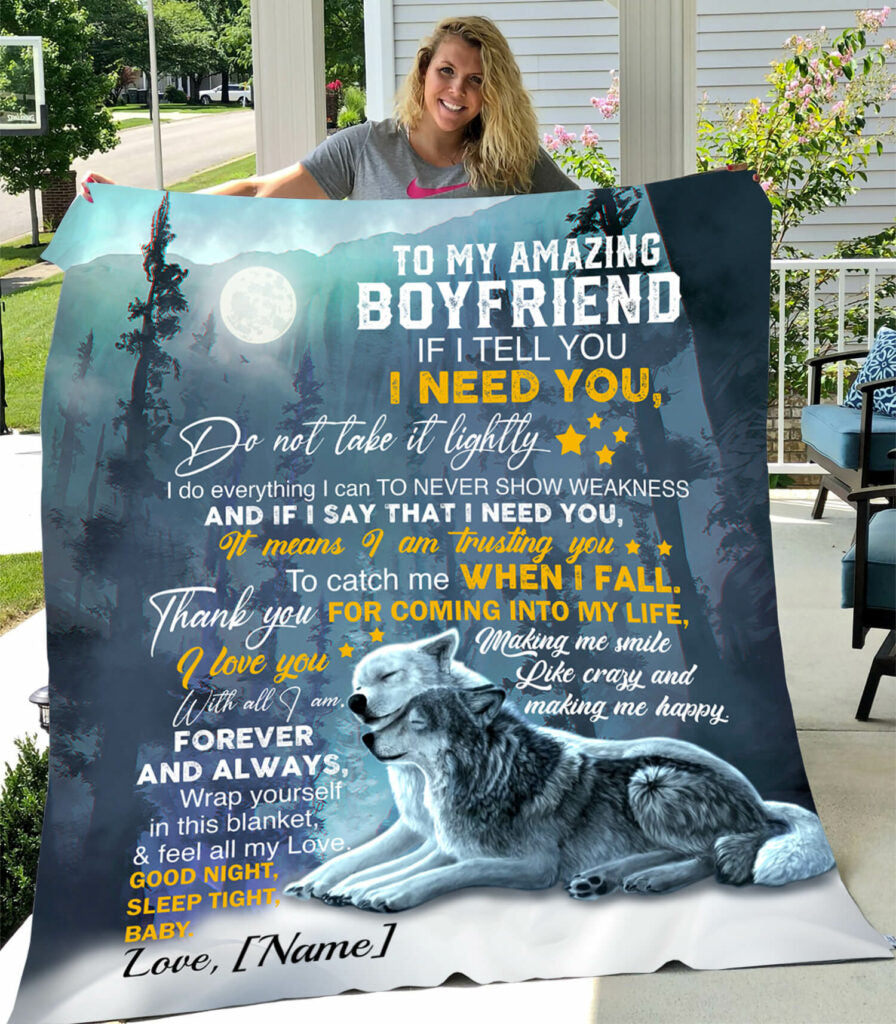 Boyfriend Gift, Christmas Birthday Gift For Boyfriend, Personalized To My Boyfriend Wolf Fleece Blanket