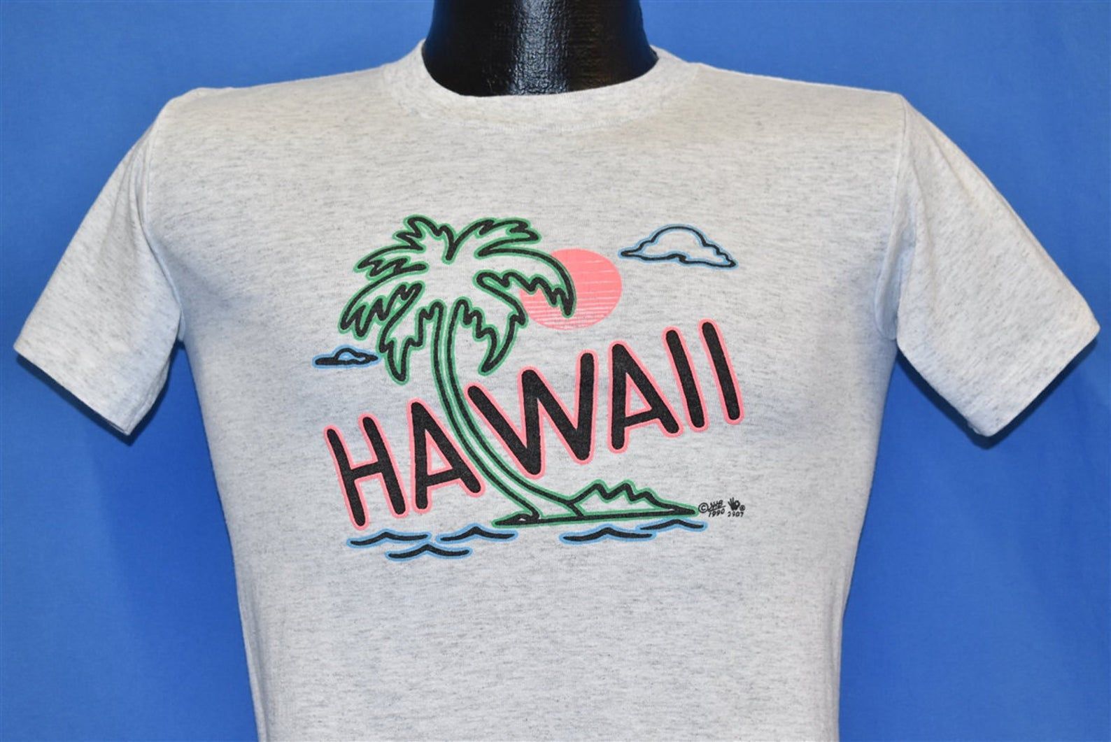 90S Hawaii Sunset Palm Tree Island Ocean Wave Tourist T-Shirt Extra