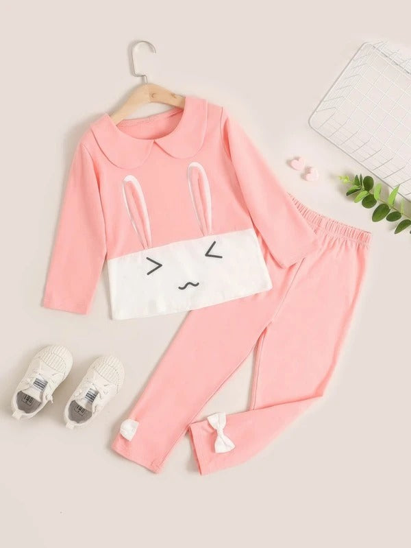 Toddler Girls Cartoon Graphic 3D Rabbit Ear Design Tee & Leggings