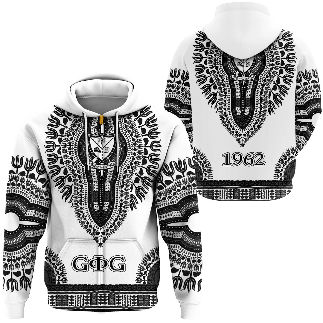 Getteestore Hoodie – Groove Phi Groove Dashiki (White) Zip Hoodie A31