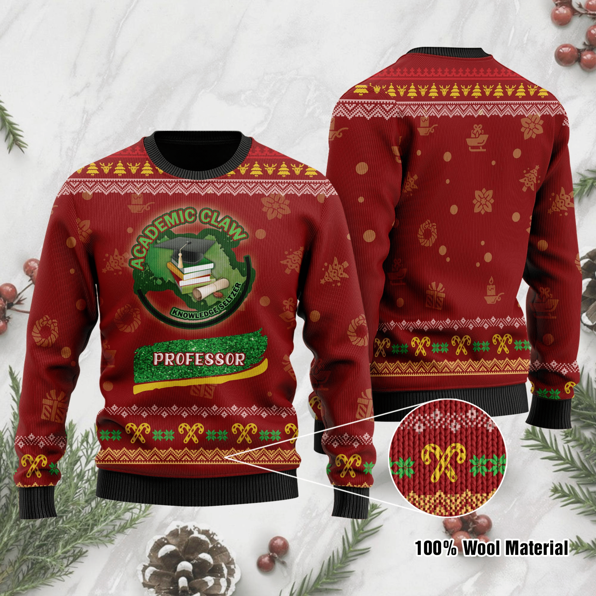 Unifinz Teacher Christmas Sweater Academic Claw Professor Teacher Red Ugly Sweater 2022