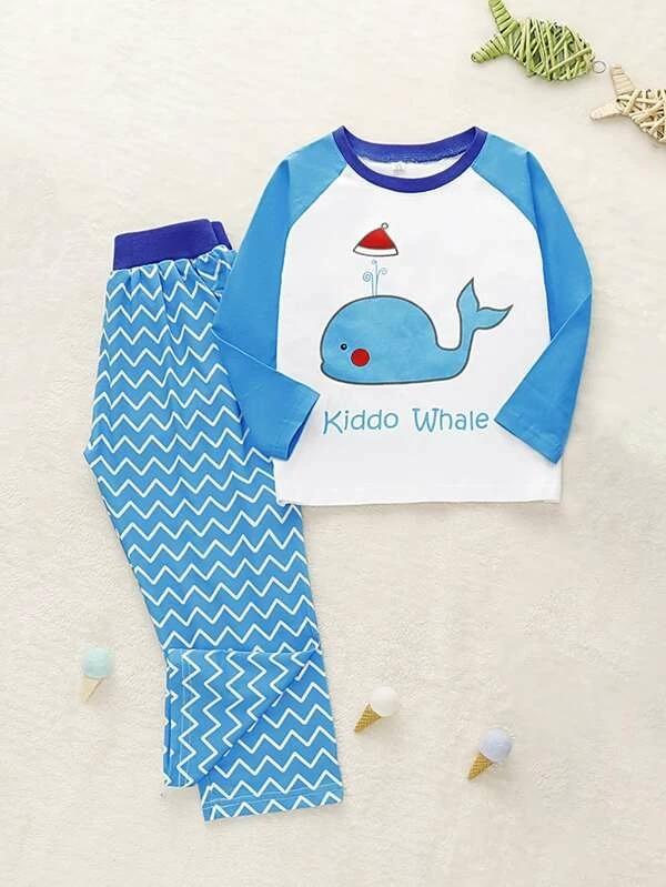 Toddler Boys Christmas Whale Print Ringer Tee With Pants