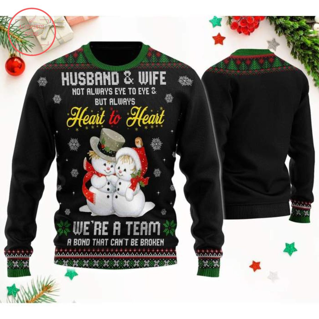 Husband And Wife Not Always Eye To Eye But Heart To Heart Ugly Christmas Sweater