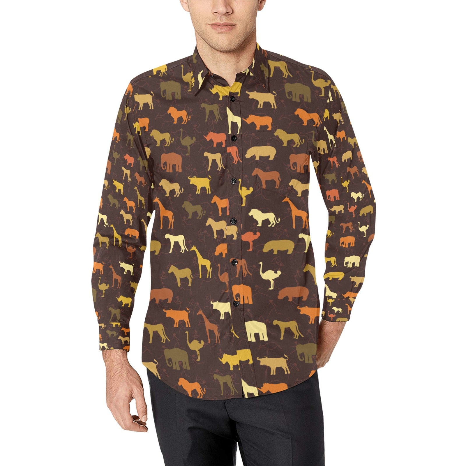 Safari Animal Print Design Lks301 Long Sleeve Dress Shirt