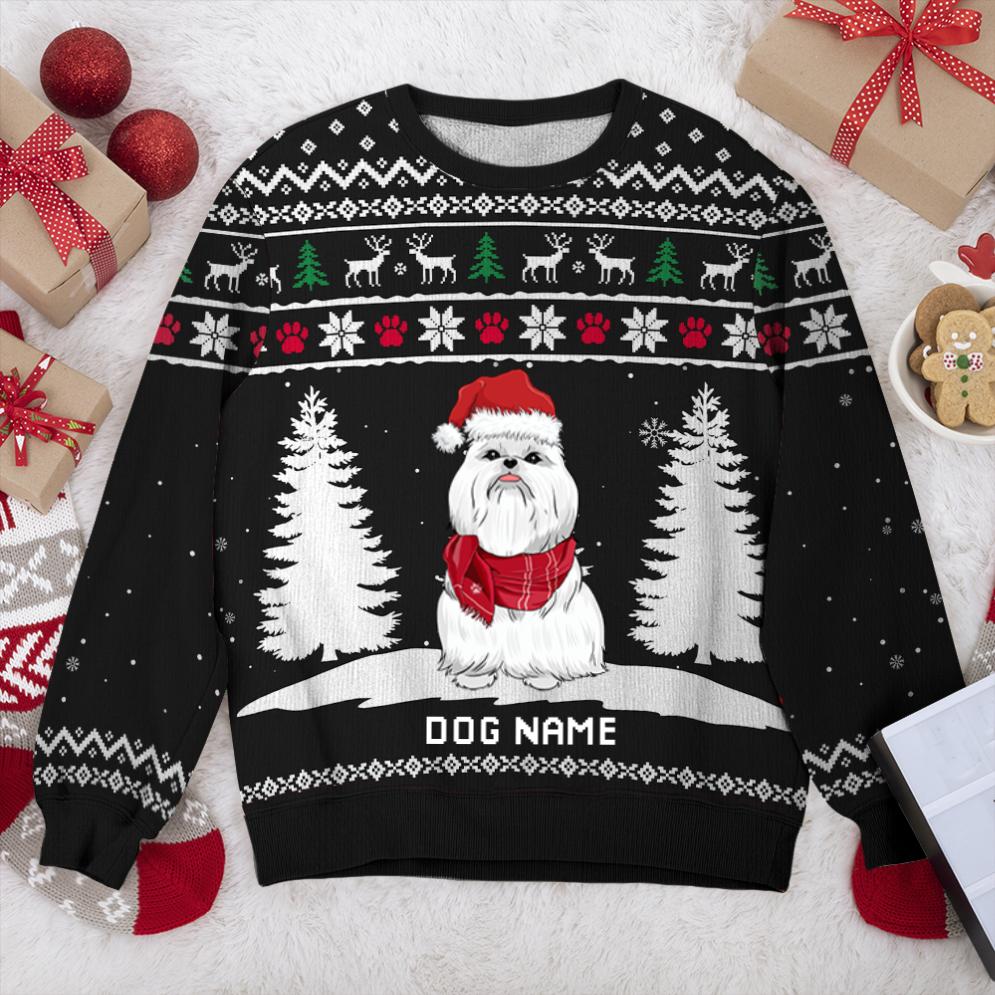 Shih Tzu Winter Dog Personalized Sweater, Dog Ugly Christmas Sweater