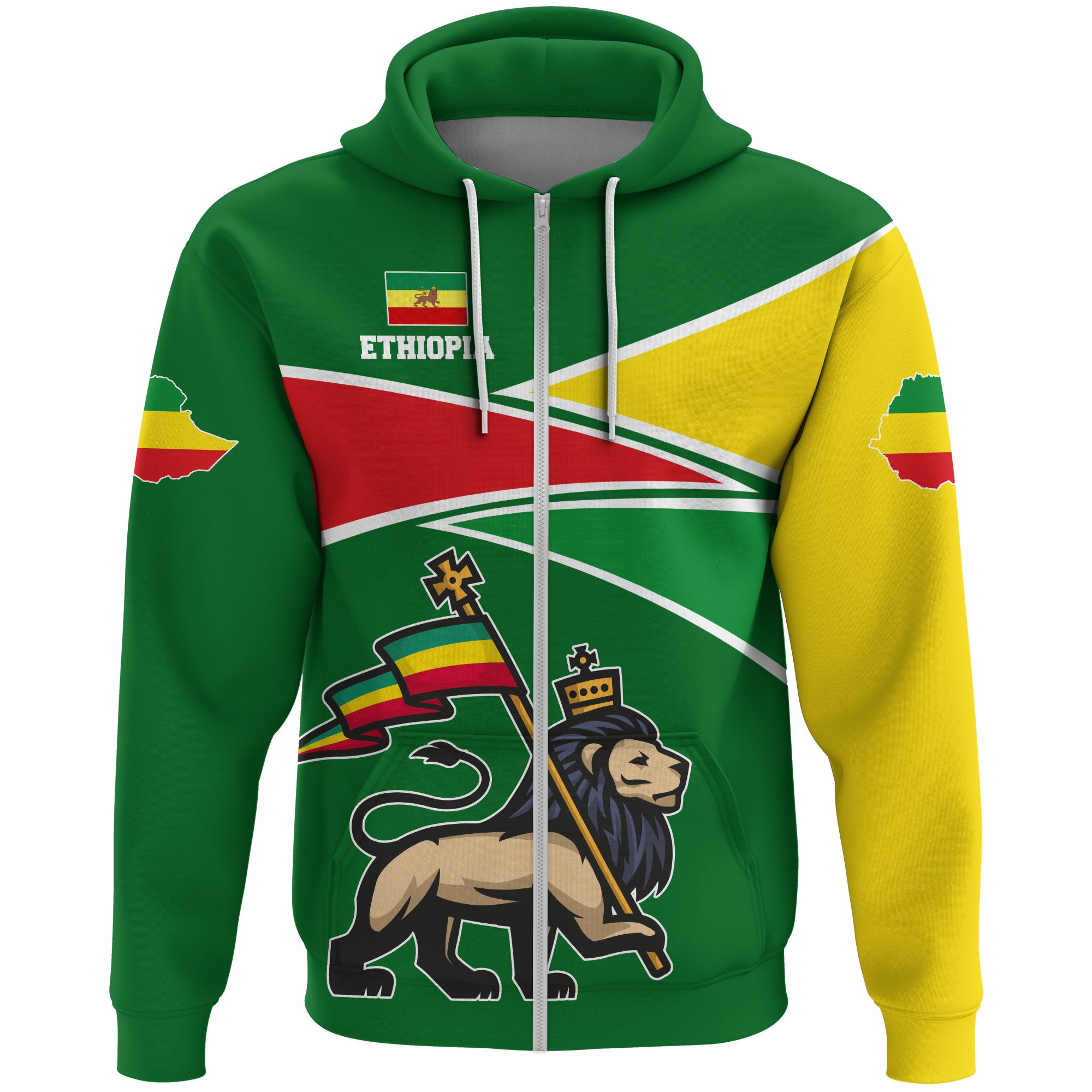 1stTheWorld Ethiopia Full Zip Hoodie, Ethiopia Strong Lion A10