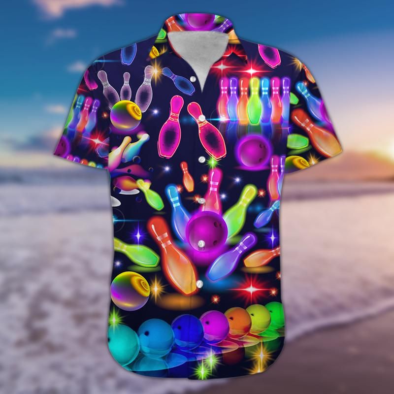 Awesome Colorful Bowling Neonlight Unisex Hawaii Aloha Shirts Ha26533