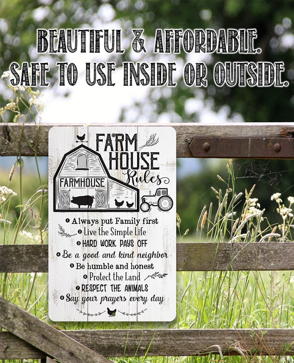 Farmhouse Rules- 8″ x 12″ or 12″ x 18″ Aluminum Tin Awesome Metal Poster