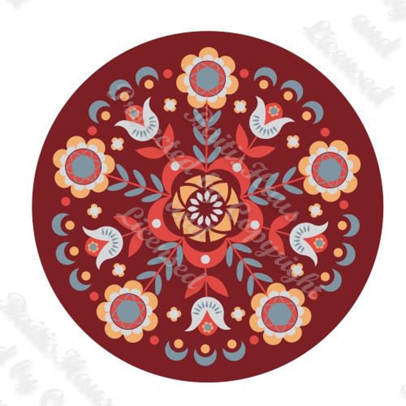 Scandinavian Round Rug Hooking Punching Flower Digital Pattern