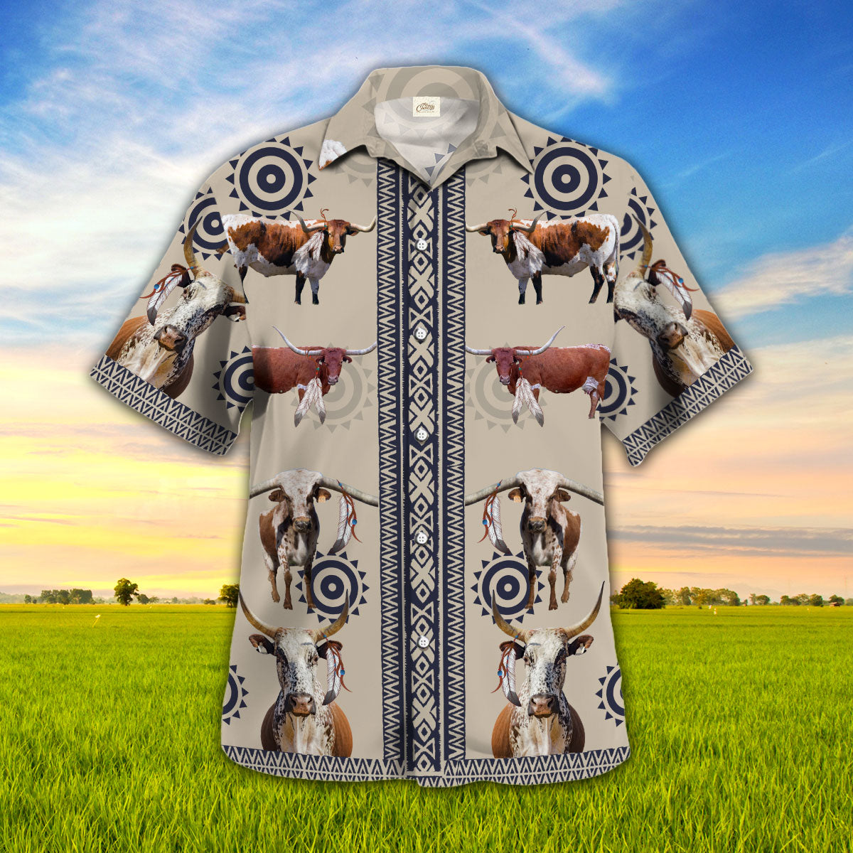 Texas Longhorn In Native American Pattern Hawaii Shirt Ha62978