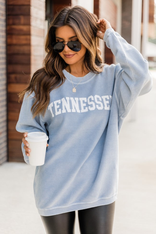 State Corded Graphic Faded Denim Sweatshirt