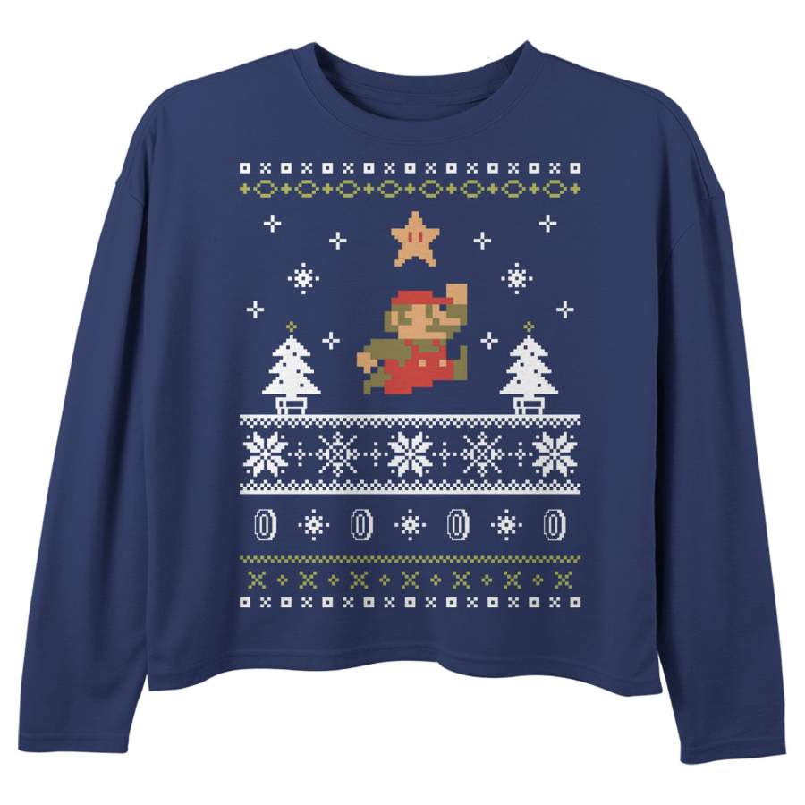 Nintendo Girl’s Ugly Christmas Mario  Long Sleeve Shirt