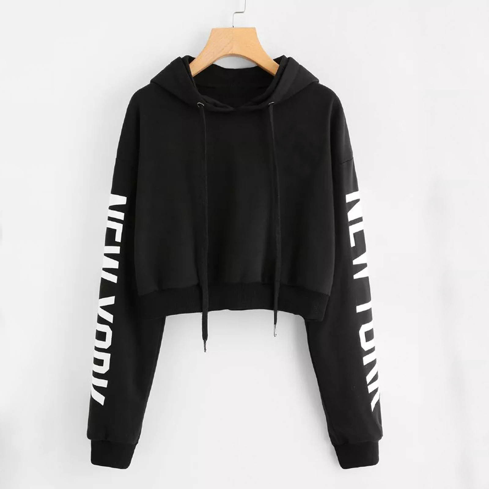 Women Letter Printed Harajuku Hoodie Long Sleeve Drawstring Crop Sweatshirt Crop Top Hoodie Pullover Top Blouse Moletom alx