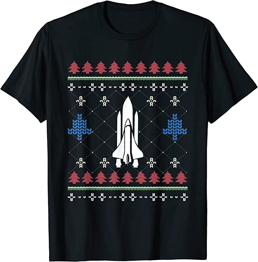 Ugly Christmas Space Shuttle Rocketship Santa Claus New Year T-Shirt