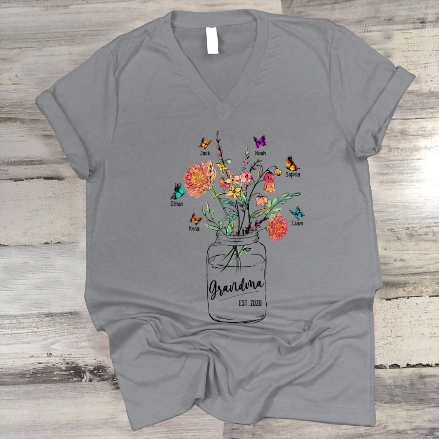 Grandma Est Flower Butterfly Mother’S Day V-Neck