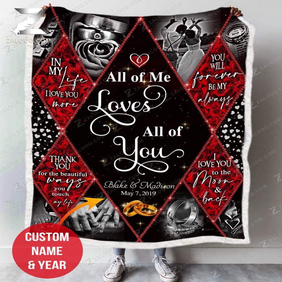 Zalooo – Custom Fleece Blanket – Valentine Gift – Rose Blanket – All of me loves all of you