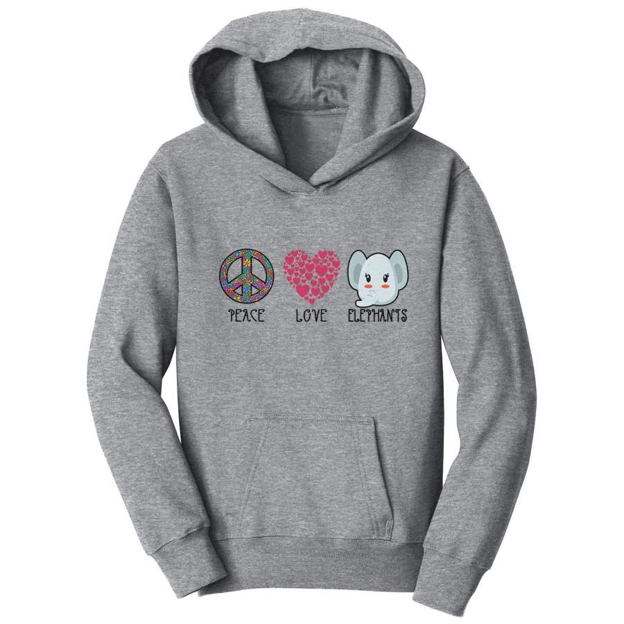 Peace Love Elephants – Kids’ Unisex Hoodie Sweatshirt