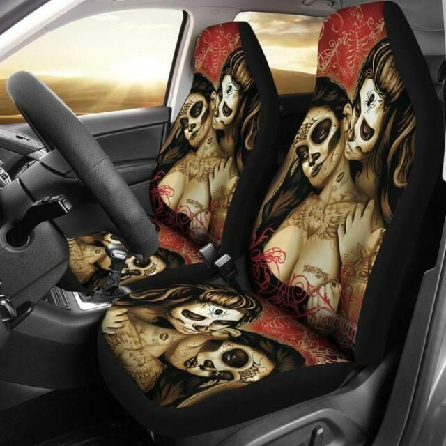 9TITSKU – DEAD SUGAR SKULL CAR SEAT COVERS FOR HALLOWEEN