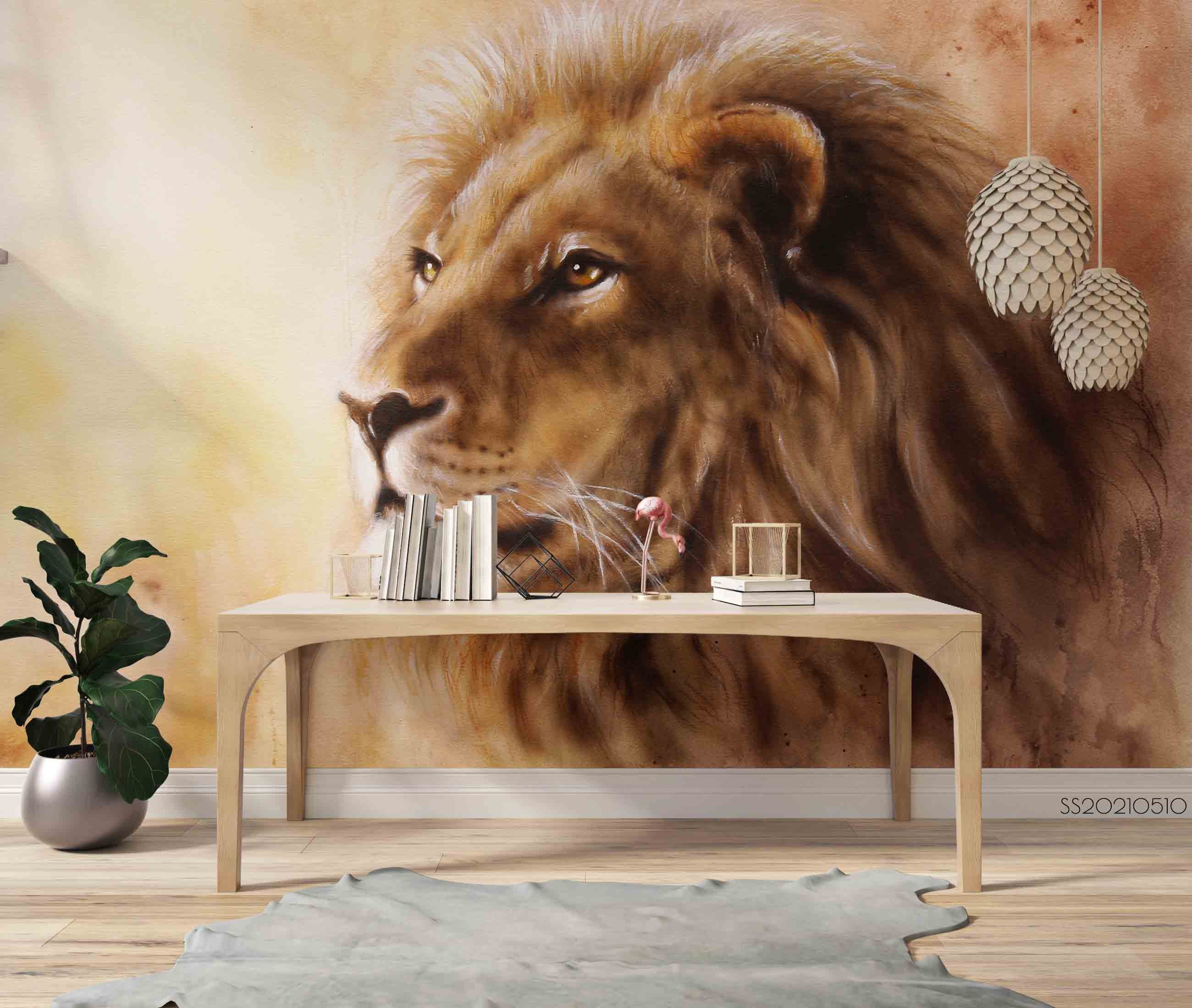 3D Animal Lion Wall Mural Wallpaper Lqh 353