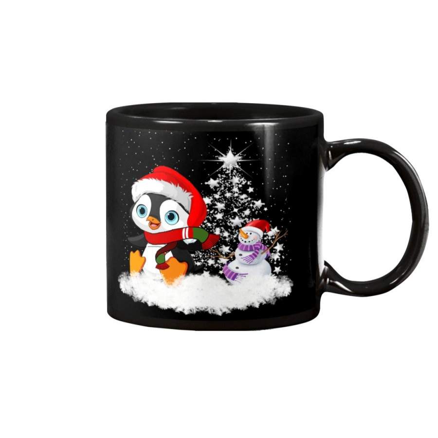 Penguin Snow Clounds Christmas Gift Black Mug