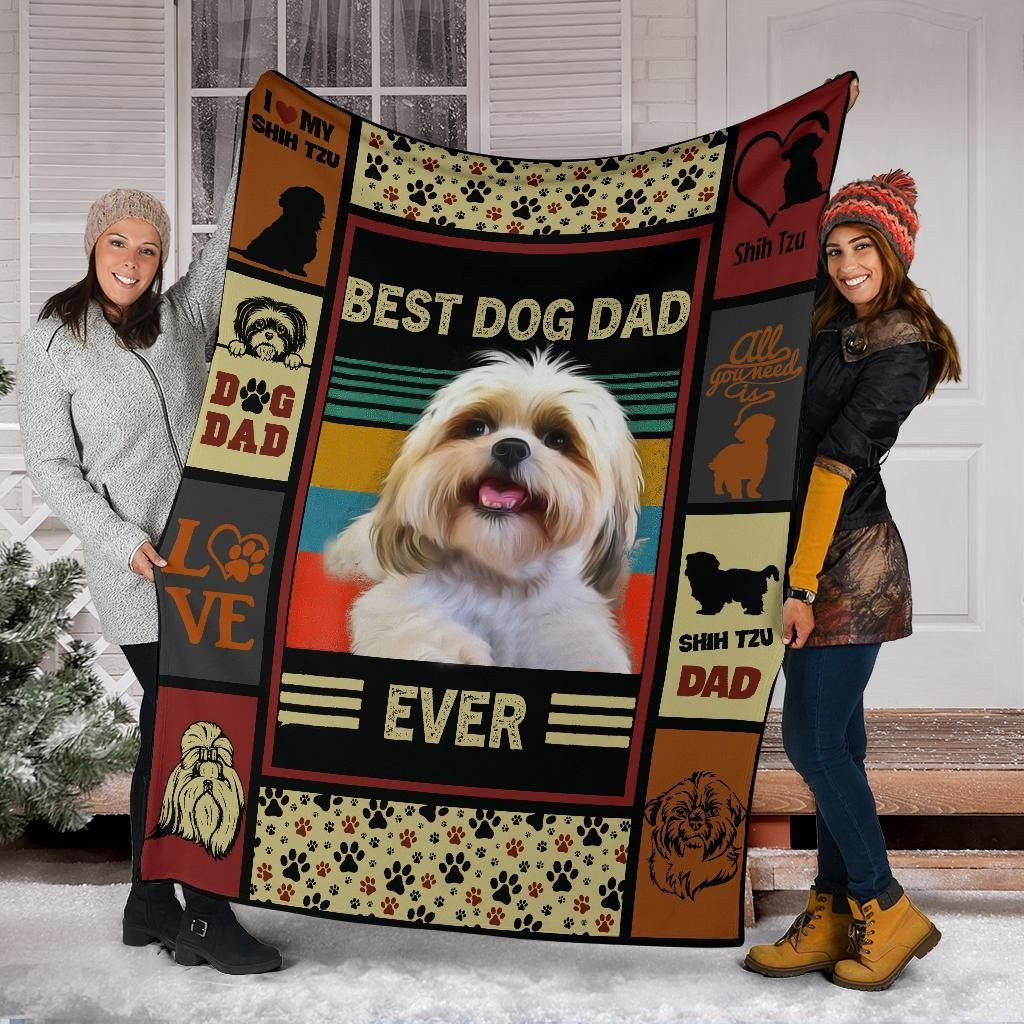 Shih Tzu Blanket Best Dog Dad Ever, Christmas Gift, Dog Lover Blanket