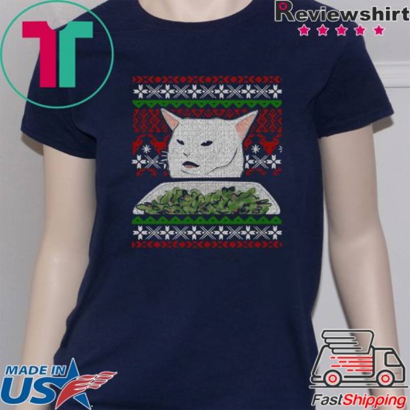 Yelling At A Cat Dinner Table Meme-Best Ugly Christmas Dress T-Shirt