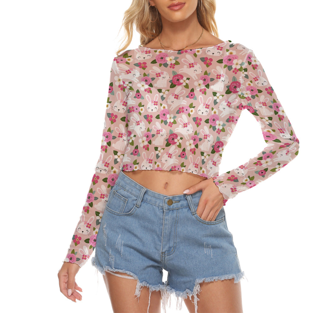 Cute Rabbit Mesh Long Sleeves Crop Top