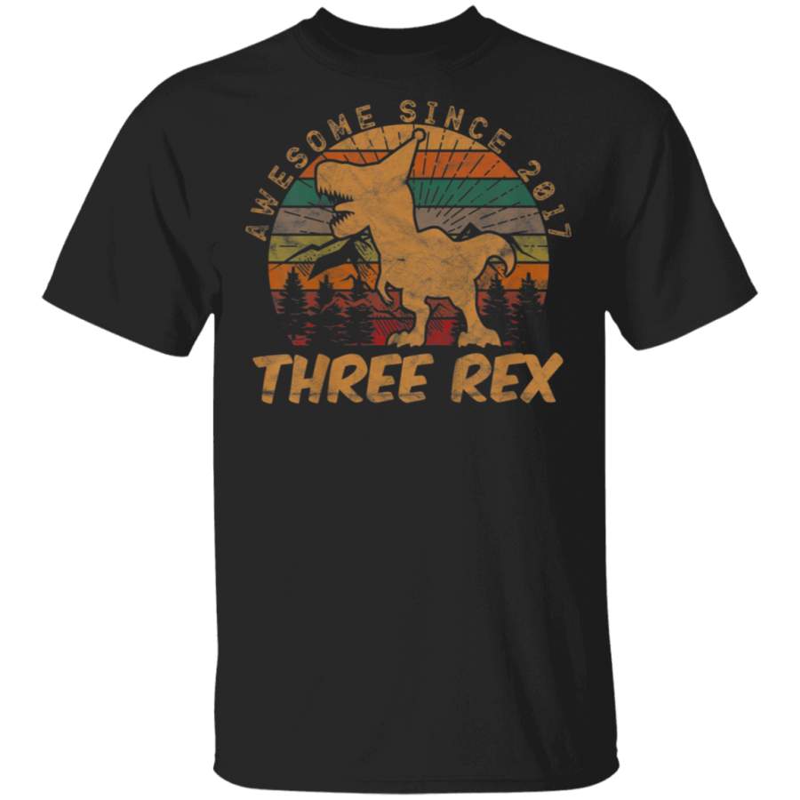 Kids Three Rex 3rd Birthday Gifts Third Dinosaur 3 Year Old T-Shirt