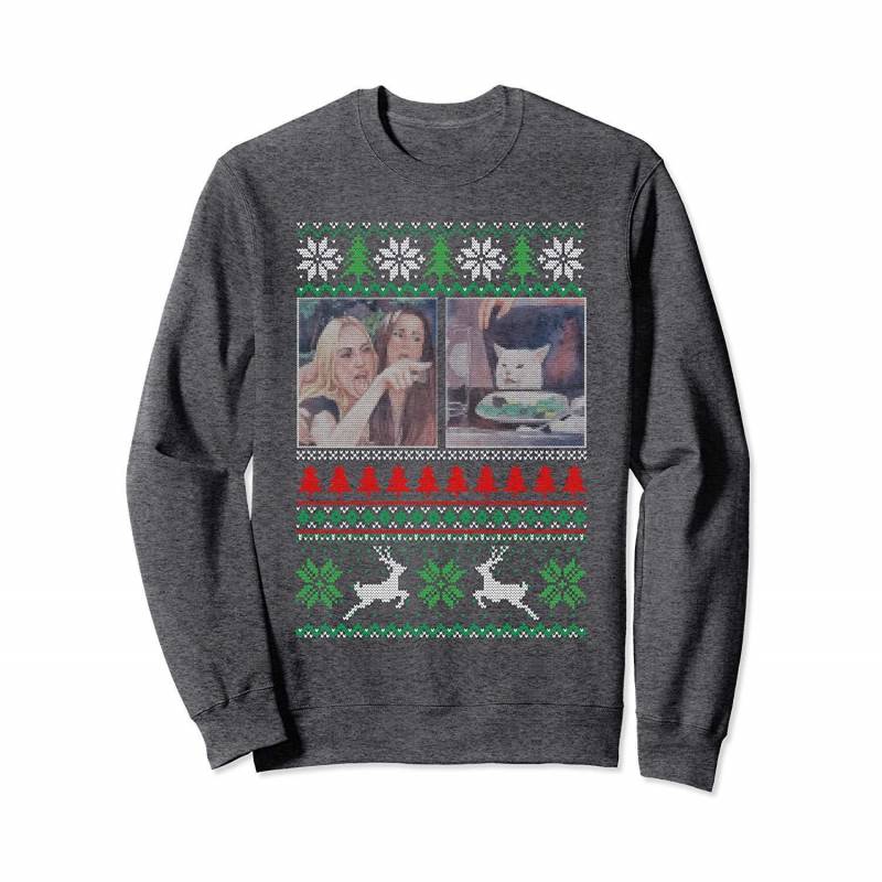 Woman Yelling At A Cat Meme Ugly Christmas Sweatshirt S-5Xl