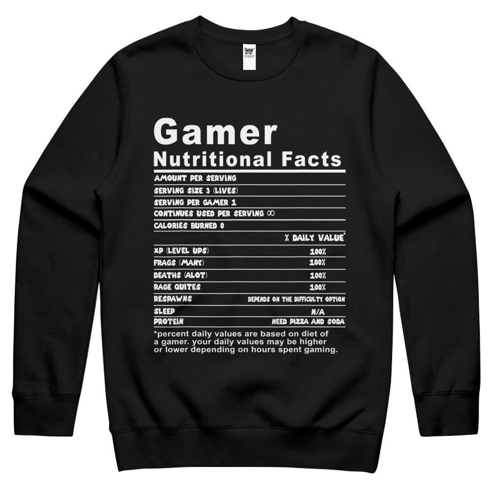 Nutritional Facts Shirt, Gamer Nutrition Facts Shirt, Gamer Nutritional Facts Cool Funny Gamers Shirt Crewneck Sweatshirt