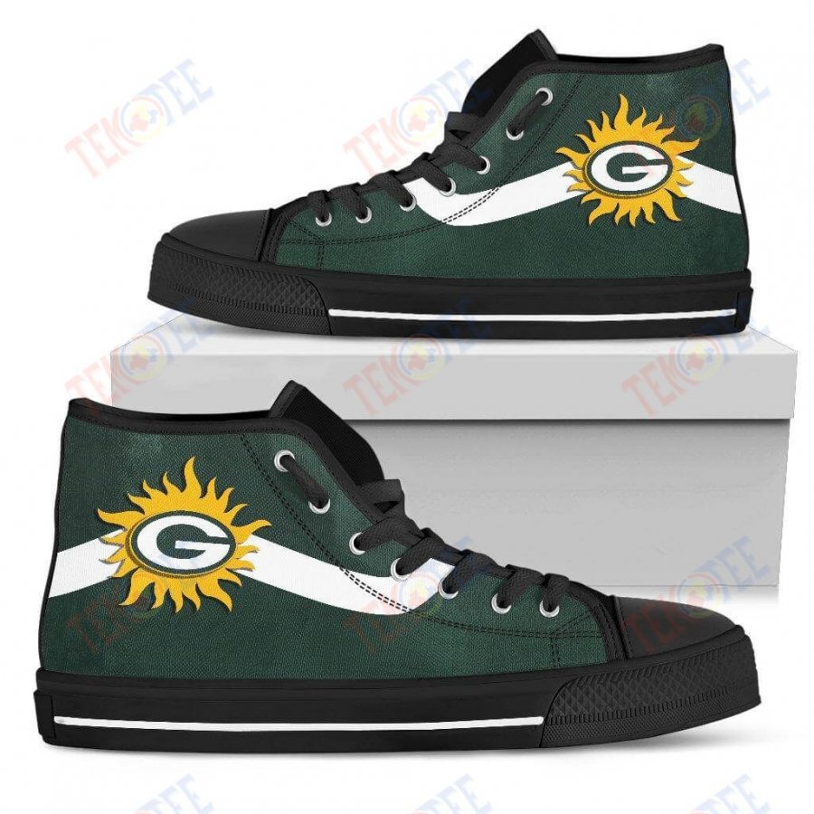 Mens Womens Green Bay Packers High Top Shoes Simple Van Sun Flameshoes TMT673