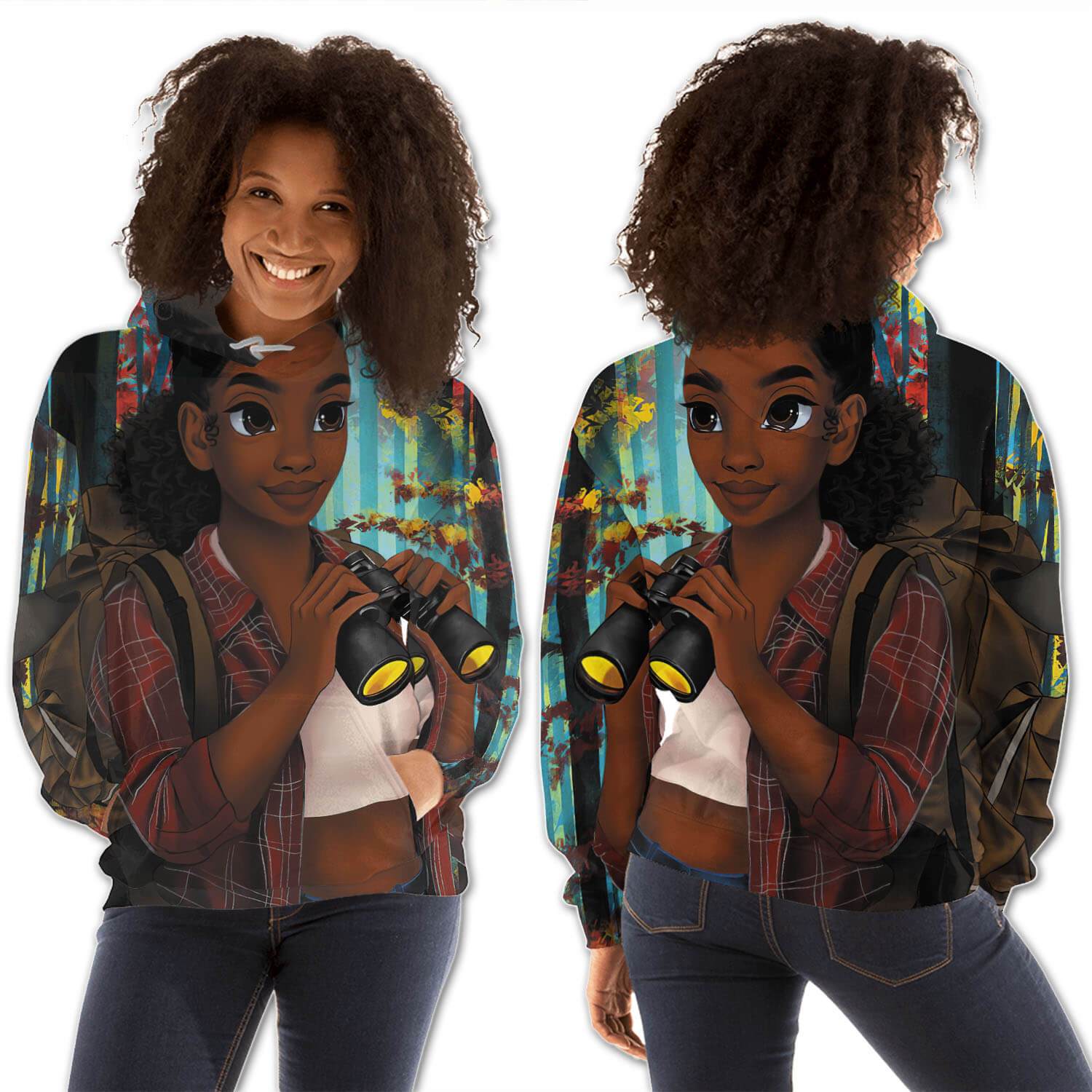 African American Hoodies Cute Melanin Girl All Over Print Womens Hooded Sweatshirt African American Clothing BPS45072